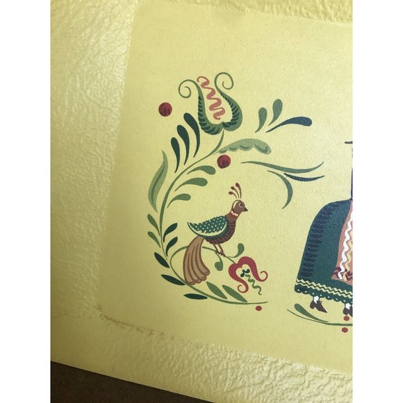 Vintage Kentley Set of 4 Wood Paper Board Serving Tray Yellow Pilgrim Art Deco - Picture 12 of 12